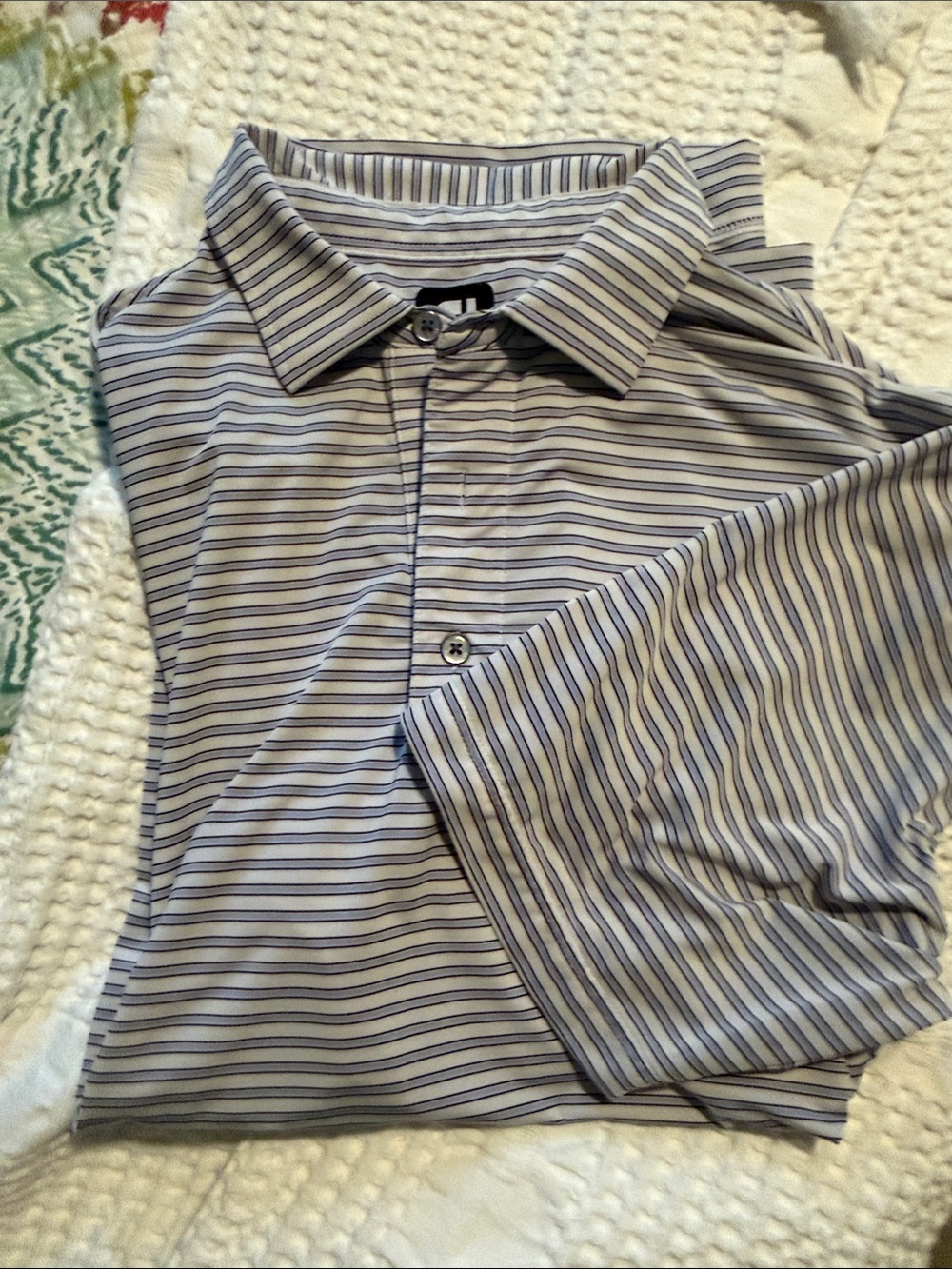 FootJoy Men's Short Sleeve Polo - Light Gray with Navy Stripes